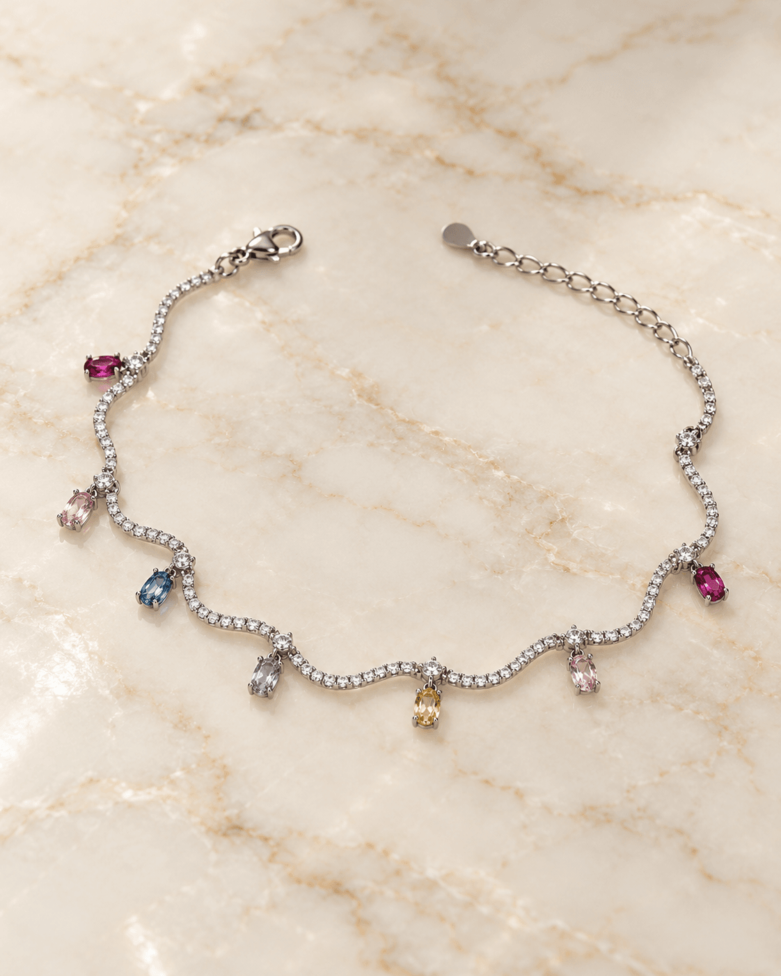 Multicolor Drop Stone Silver Bracelet 1 CN Jewellers