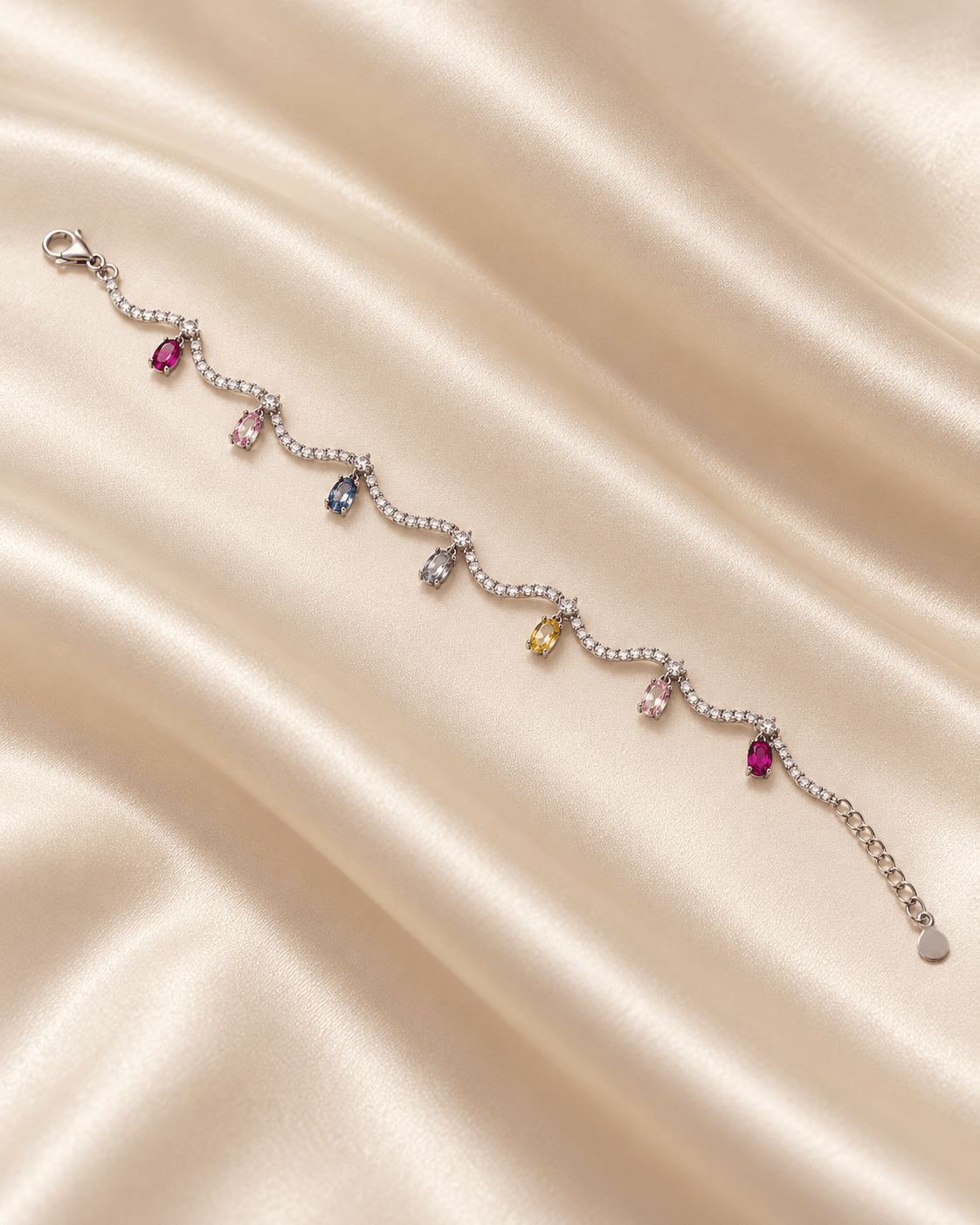 Multicolor Drop Stone Silver Bracelet 2 CN Jewellers