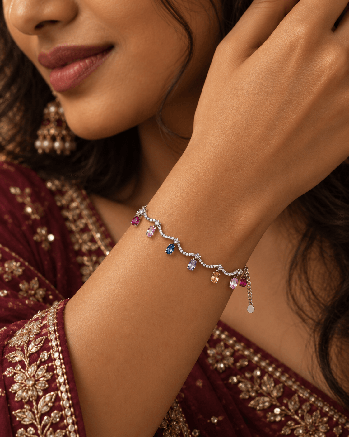 Multicolor Drop Stone Silver Bracelet 4 CN Jewellers