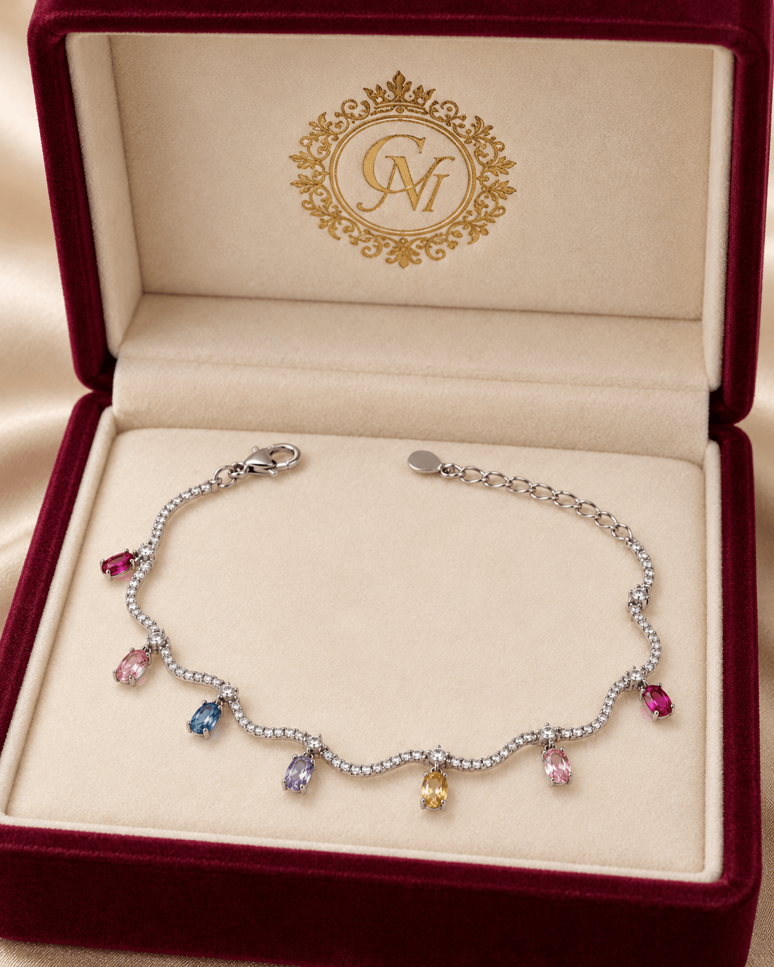 Multicolor Drop Stone Silver Bracelet 5 CN Jewellers