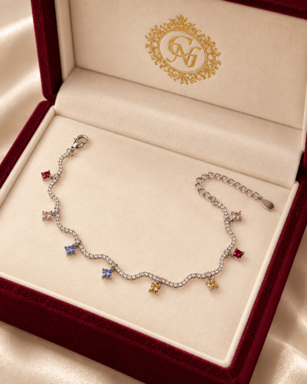 Multicolor Square Charm Silver Bracelet 2 CN Jewellers