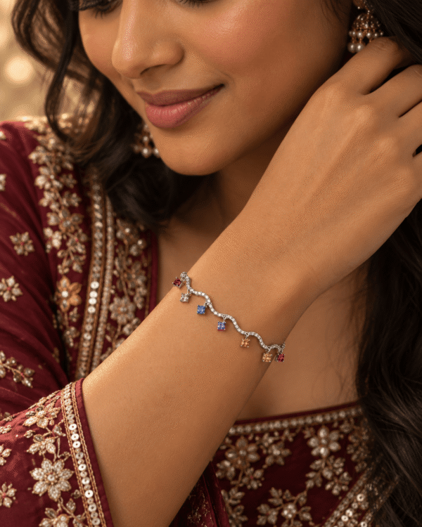 Multicolor Square Charm Silver Bracelet 3 CN Jewellers