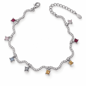 Multicolor Square Charm Silver Bracelet