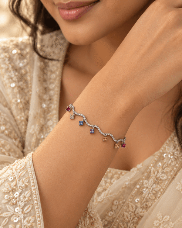 Multicolor Square Charm Silver Bracelet 4 CN Jewellers