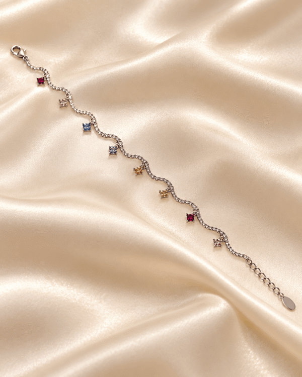 Multicolor Square Charm Silver Bracelet 5 CN Jewellers