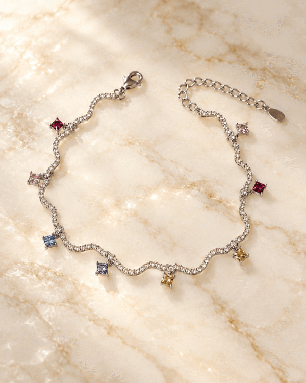 Multicolor Square Charm Silver Bracelet 6 CN Jewellers