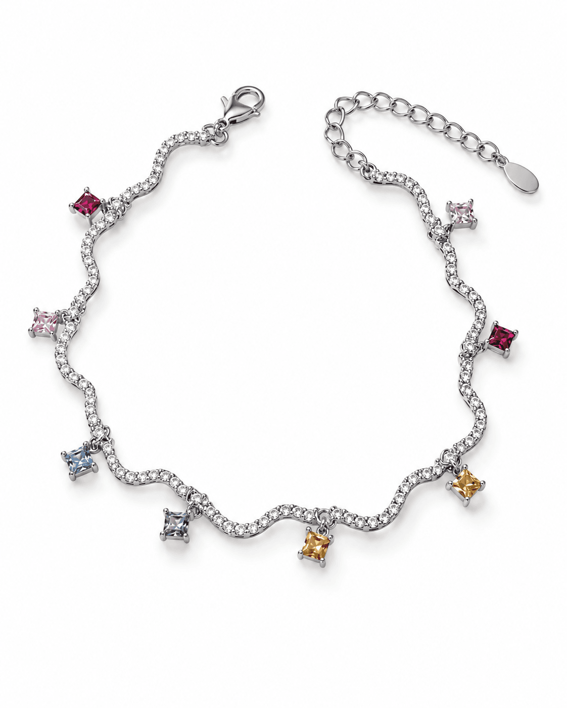 Multicolor Square Charm Silver Bracelet